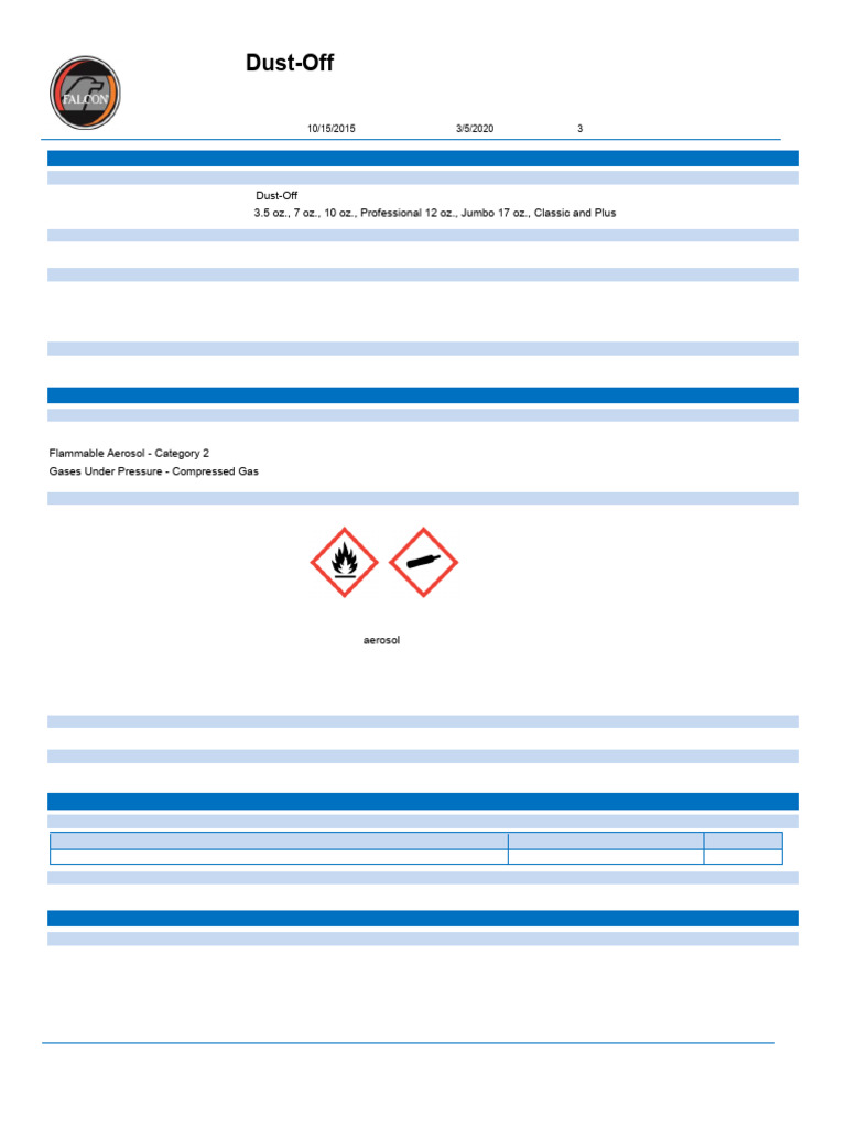Dust-Off Compressed Gas Duster SDS | PDF | Firefighting | Dangerous Goods