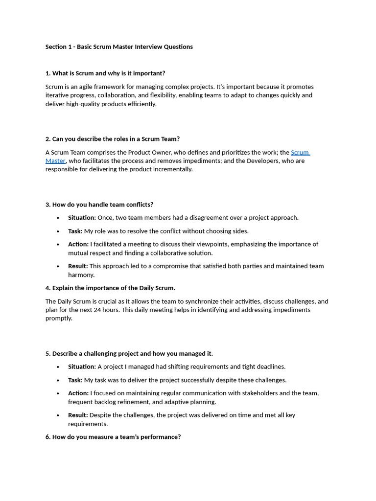 Scrum Master Questions 110 | PDF | Scrum (Software Development) | Agile ...