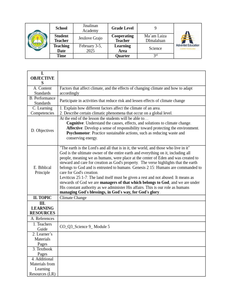 LESSON PLAN - Science 9 - Climate Change | PDF | Greenhouse Gas ...