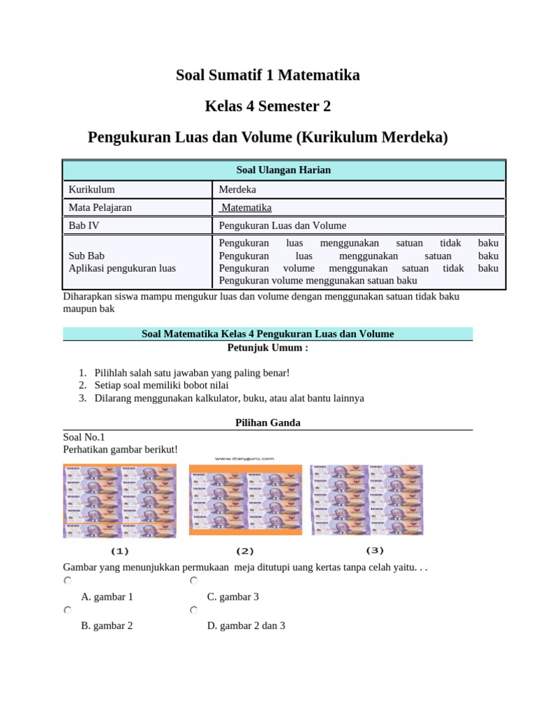 Soal Ulangan Matematika Kelas 4 | PDF