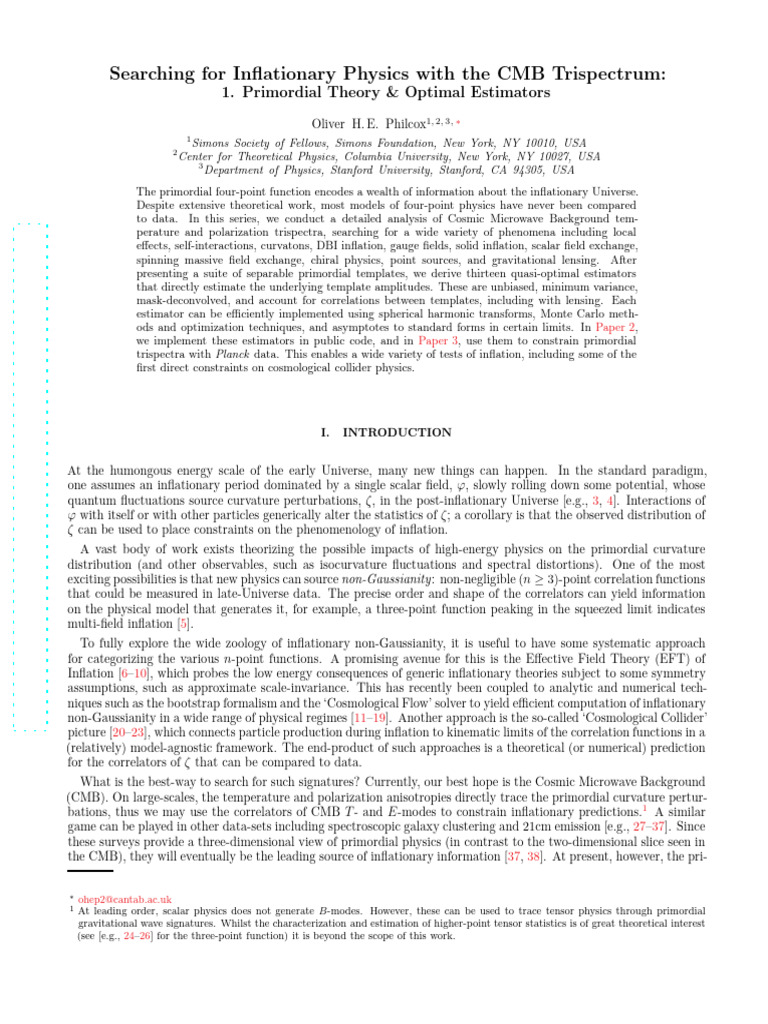 Searching for Inflationary Physics with the CMB Trispectrum | PDF ...