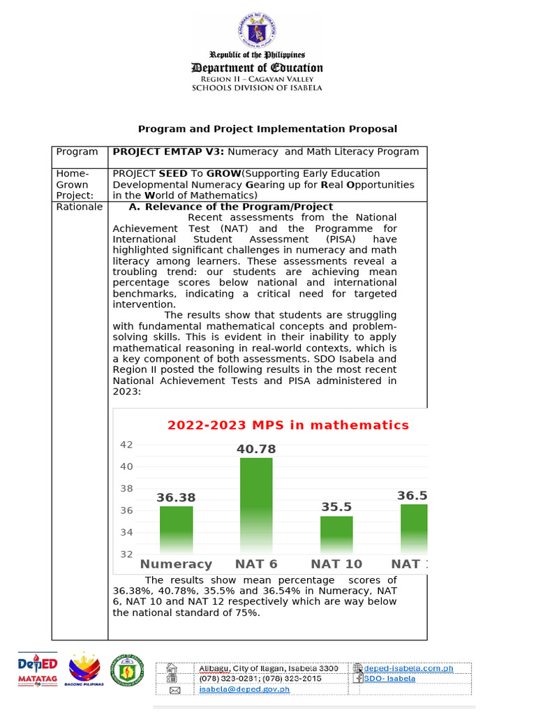 Numeracy & Math Literacy Program Proposal | PDF | Learning | Mathematics