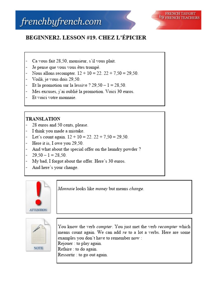 French Grocery Math Lesson | PDF
