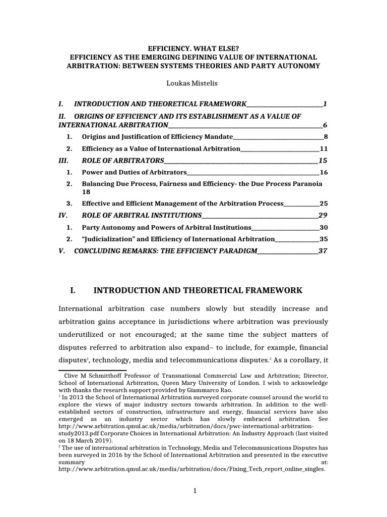 Efficiency in International Arbitration | PDF | Arbitral Tribunal ...