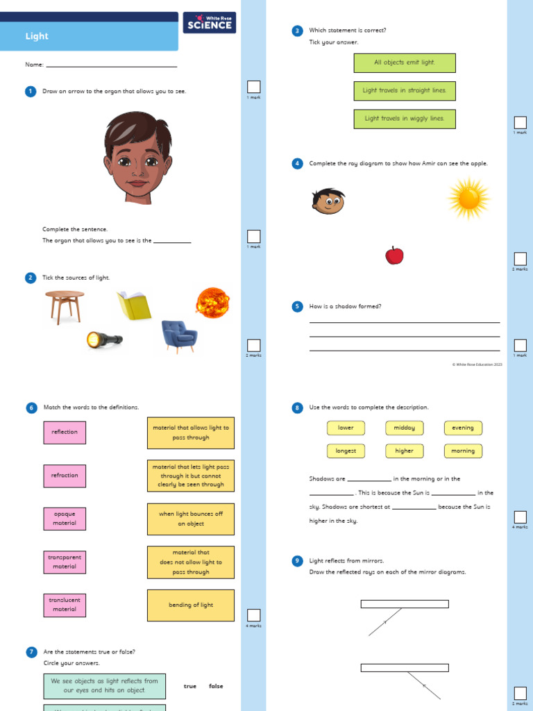 Y6 Spring B1 EoBA Light | PDF | Light | Shadow