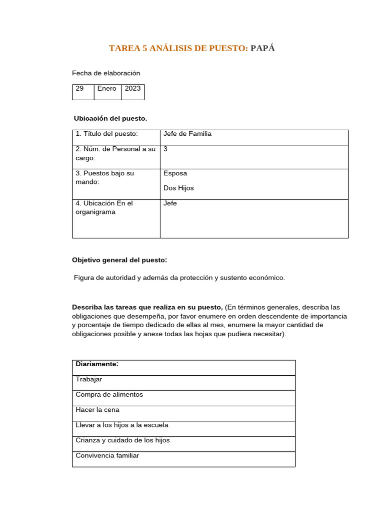 Análisis de Puesto: Jefe de Familia | PDF