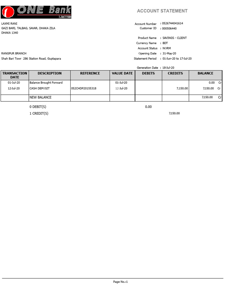 Savings Account Statement Overview | PDF