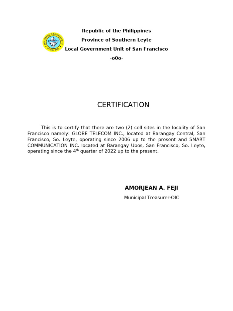 San Francisco Cell Sites Certification | PDF