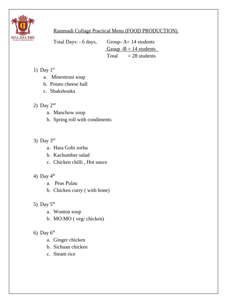 Rammadi Collage Food Production Menu | PDF | Indian Cuisine | Curry