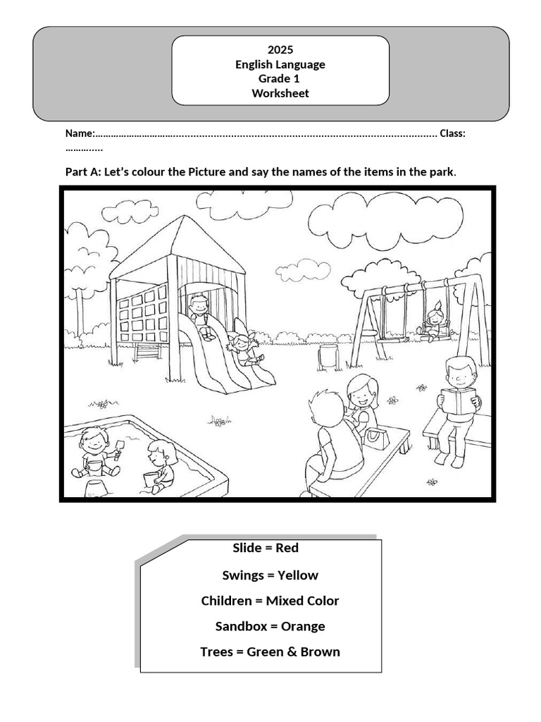 Grade 1 Park Coloring Worksheet | PDF