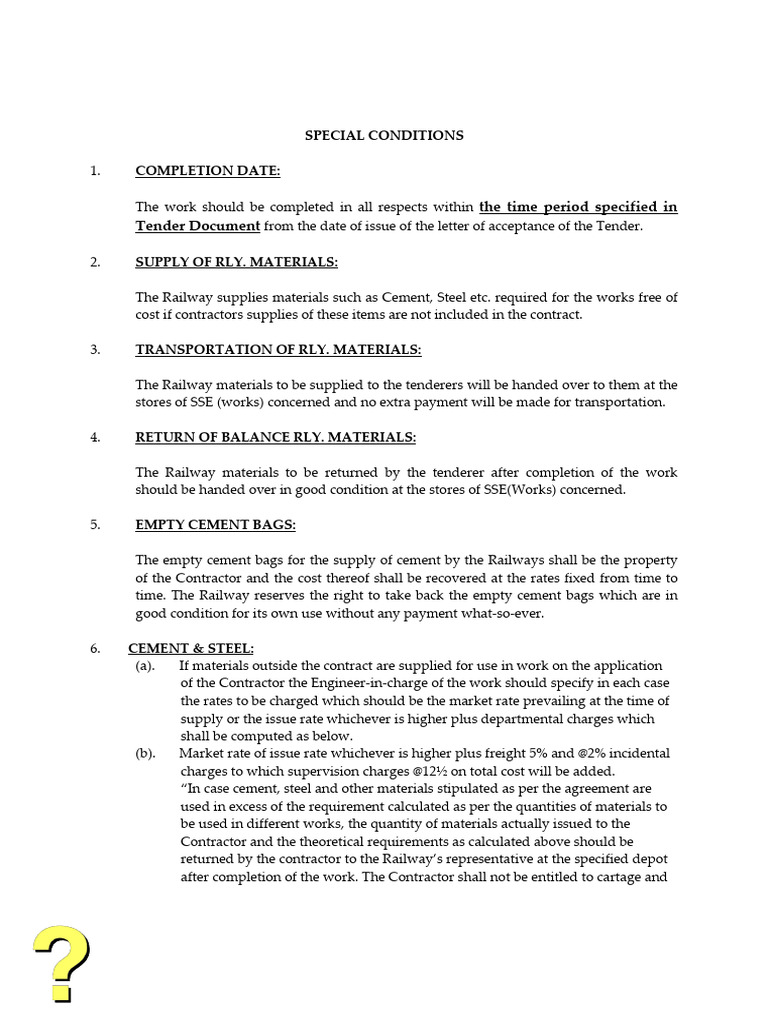 Railway Tender Special Conditions Guide | PDF | Business