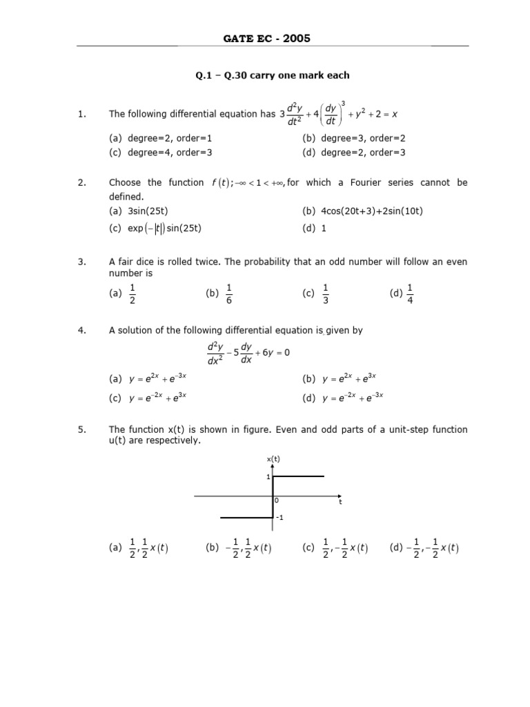 GATE EC 2005 Exam Questions and Solutions | PDF | P–N Junction ...