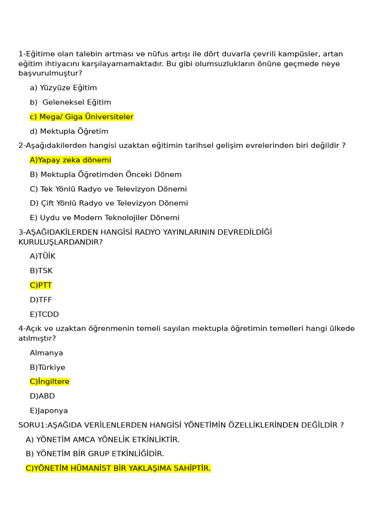 Acık Ve Uzaktan Sorular 2 | PDF
