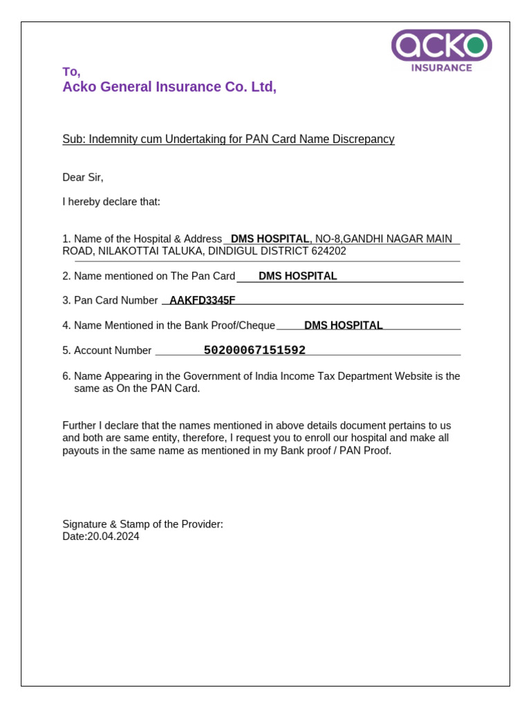 PAN Card Name Discrepancy Declaration | PDF