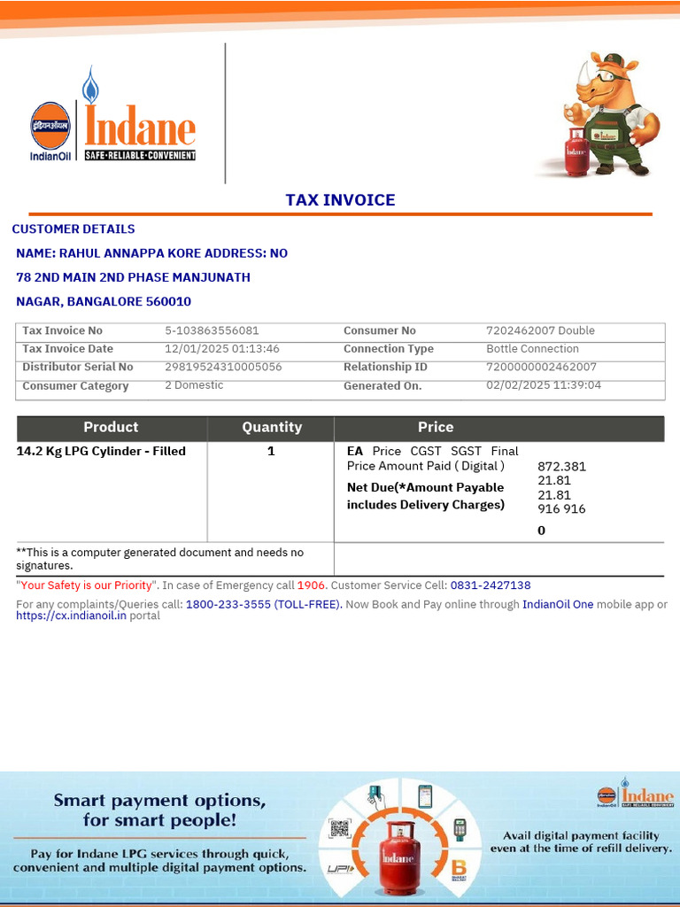 Invoice gasbill 1 1 pdf pdf PDF Liquefied Petroleum Gas