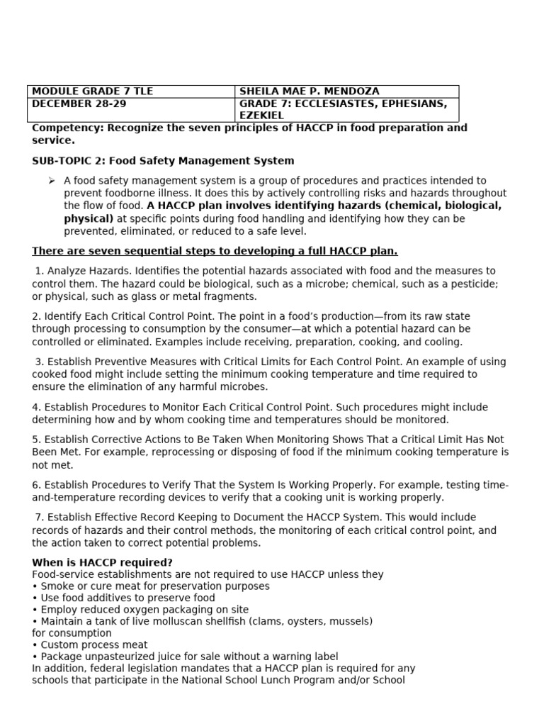 HACCP Principles for Food Safety Management | PDF | Food Safety | Hygiene