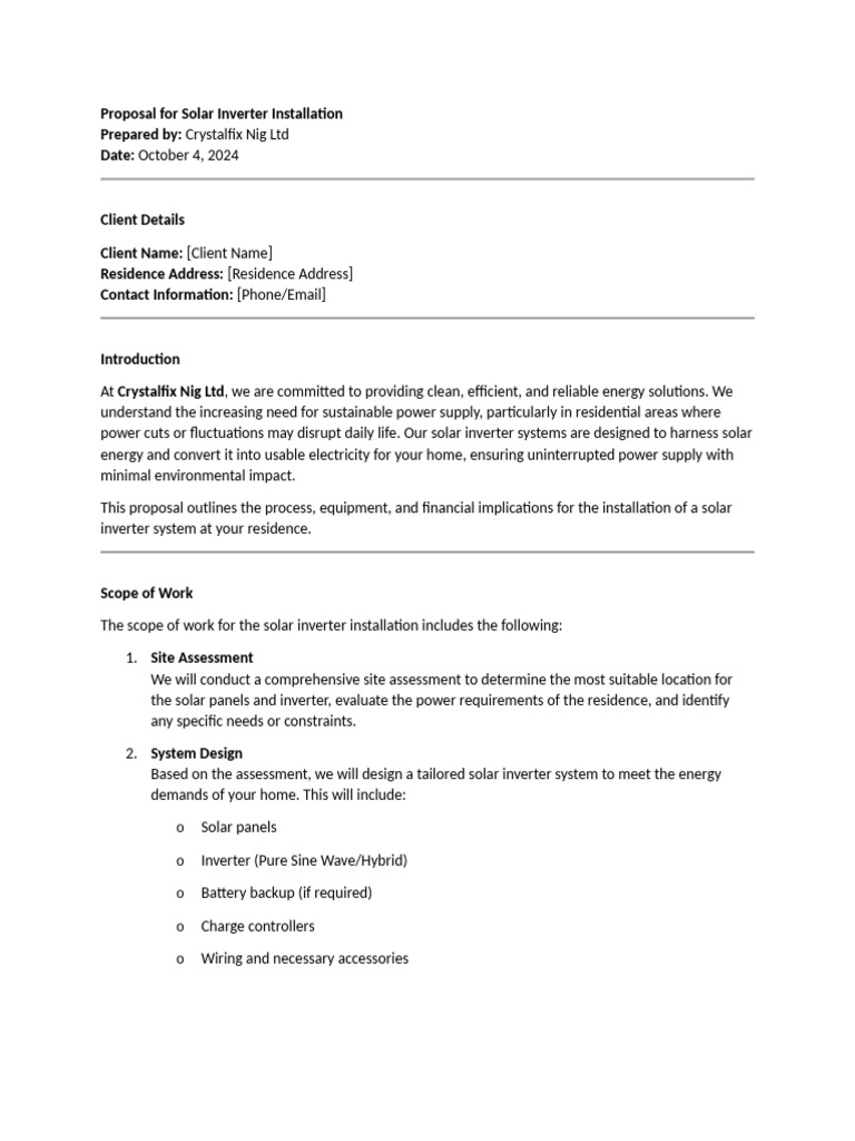 Solar Inverter Installation Proposal | PDF | Power Inverter | Photovoltaics