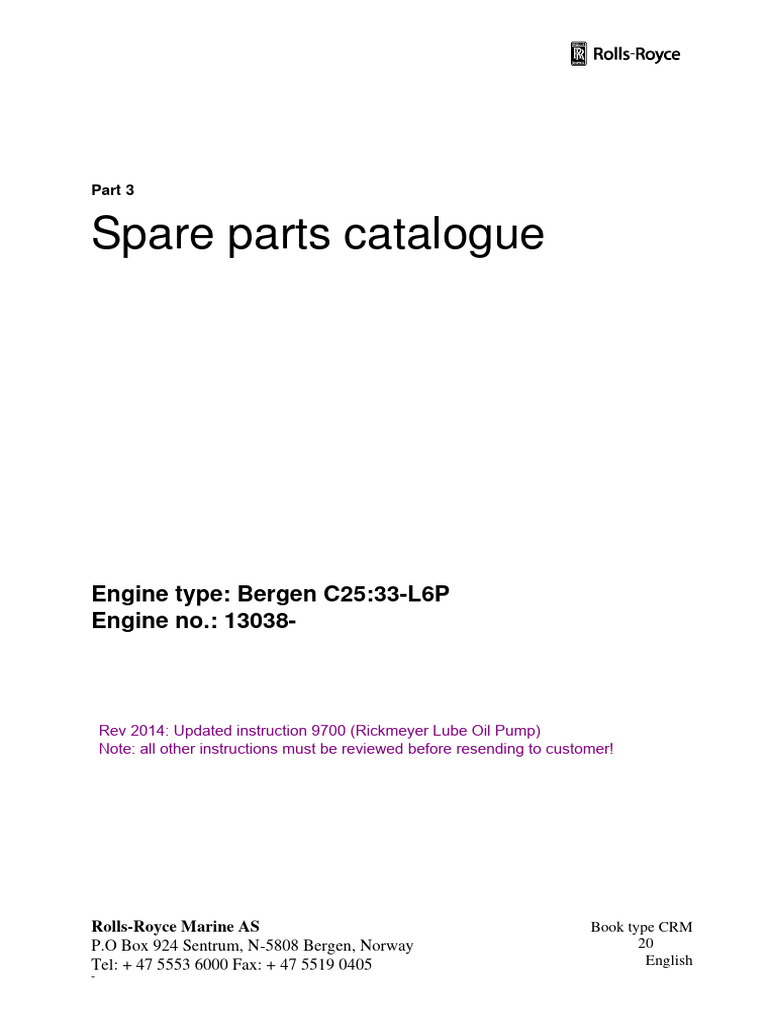 Bergen C25:33-L6P Spare Parts Catalogue | PDF | Pump | Engines