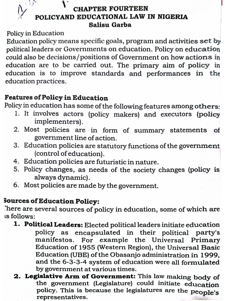 Policy and Educational Law in Nigeria | PDF