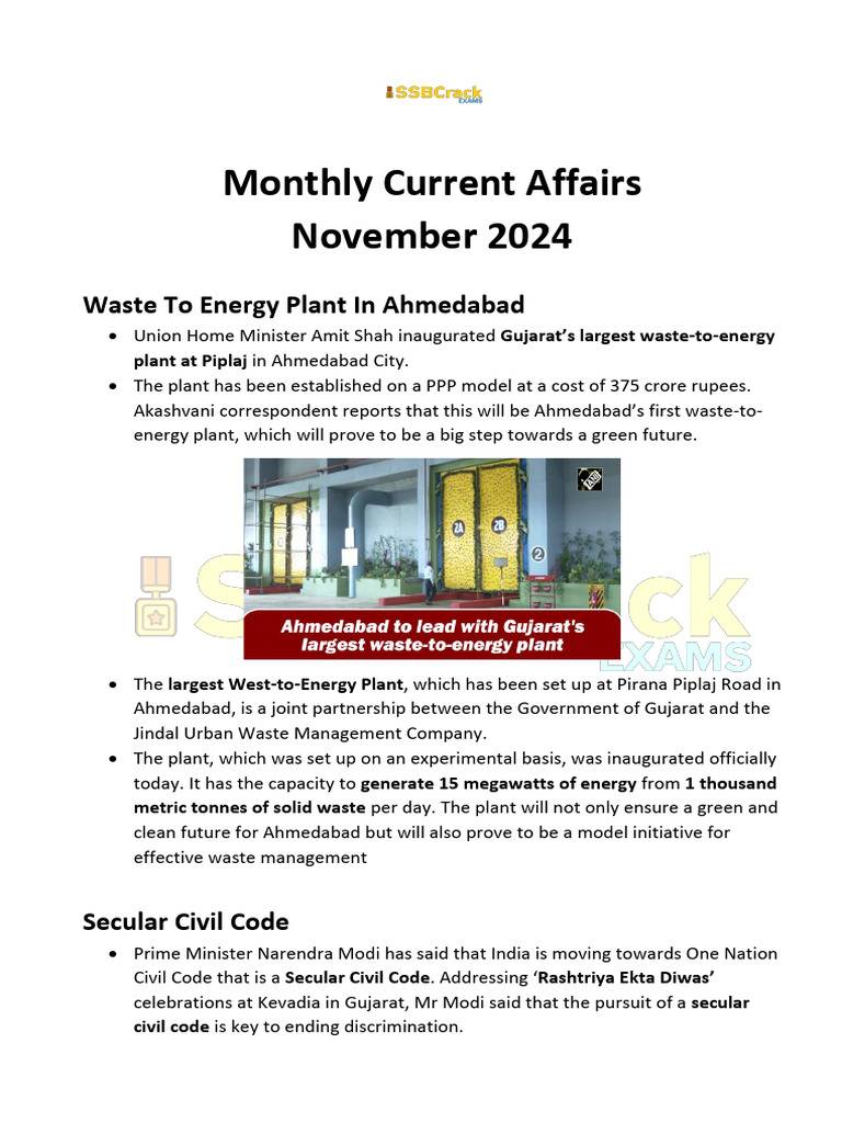 November 2024 Current Affairs Highlights | PDF | Asteroid