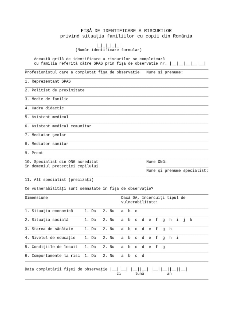Fisa de Identificare A Riscurilor MODEL | PDF