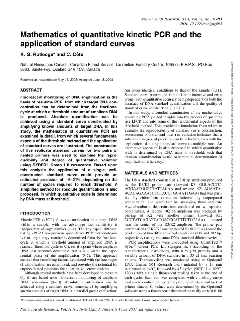 Rutledge 和 Côté - 2003 - Mathematics of quantitative kinetic PCR and ...