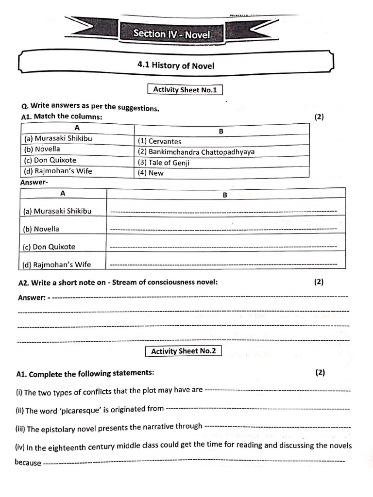 Novel Section All Questions & Answers | PDF