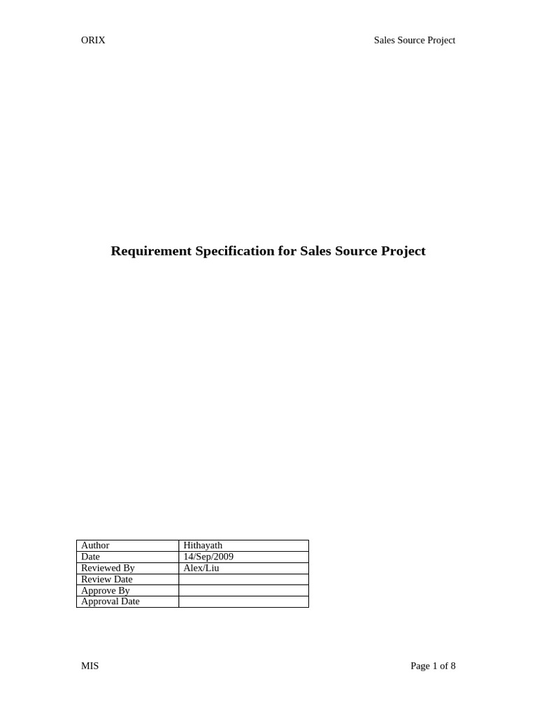 ORIX Sales Source Project Requirements | PDF | Computing