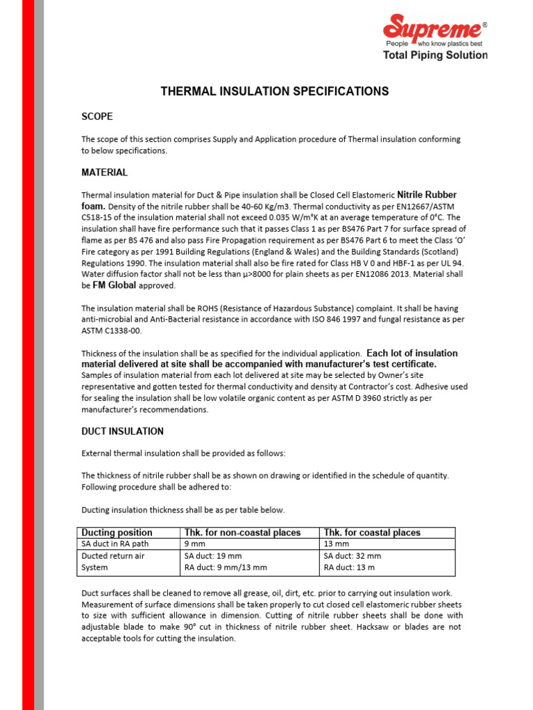 Tender Specs - Thermal Insulation Supreme Insuflex Nitrile Rubber | PDF ...