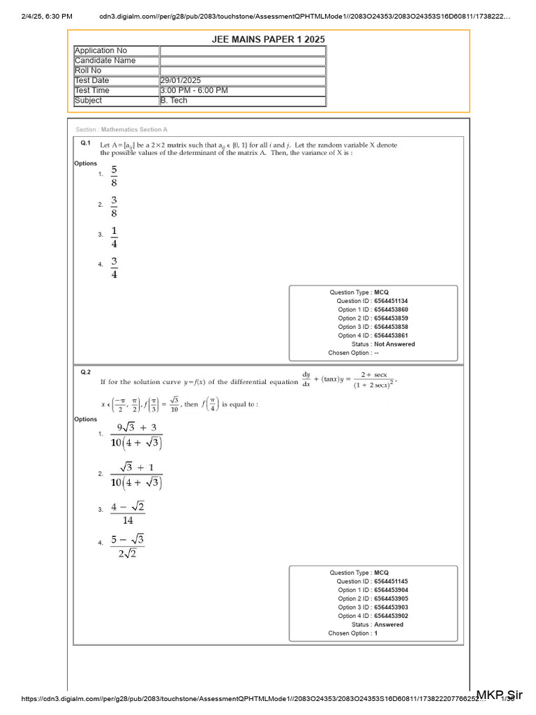 JEE Mains 2025 MCQ Assessment Details | PDF | Multiple Choice | Career ...
