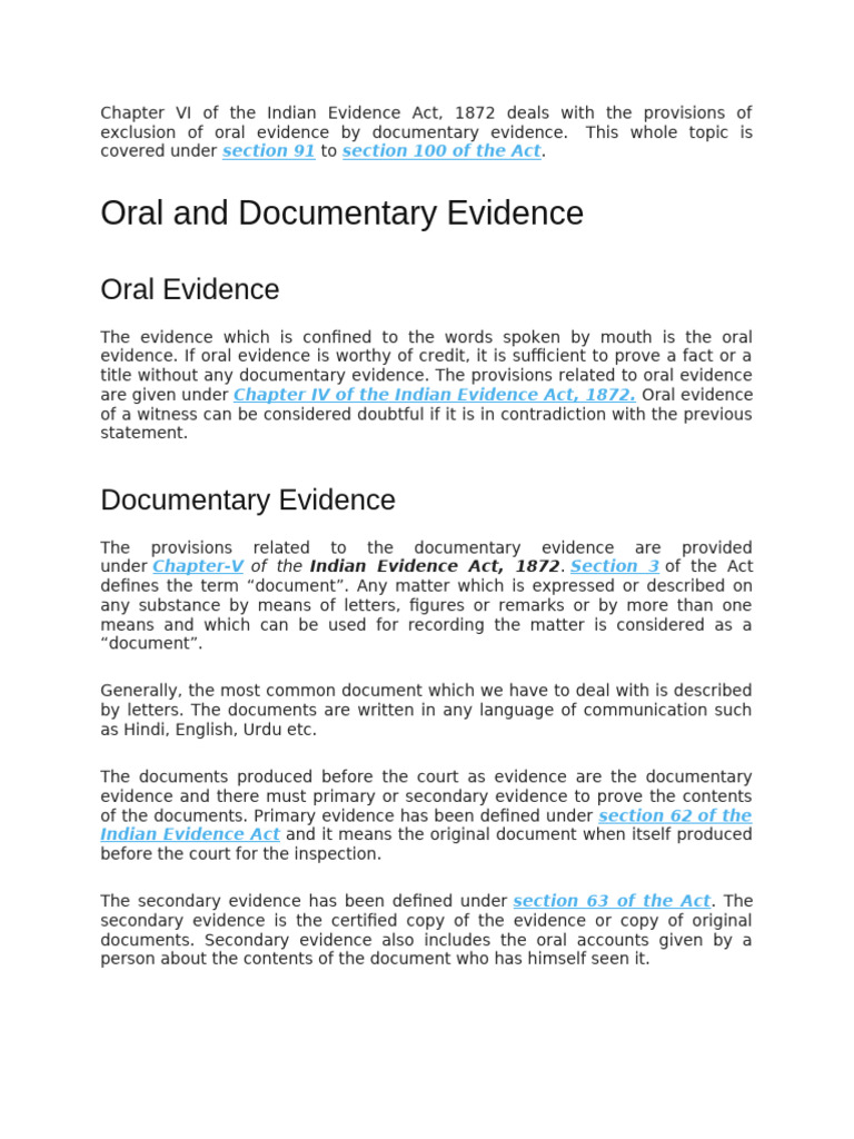 Exclusion of Oral Evidence: Sections 91-92 | PDF | Parol Evidence Rule ...
