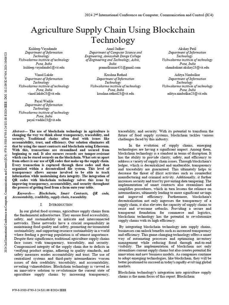 Blockchain in Agriculture Supply Chains | PDF | Internet Of Things ...