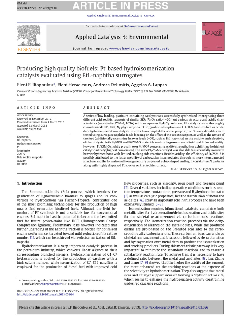 Producing High Quality Biofuels Pt-Based Hydroisomerization Catalysts ...