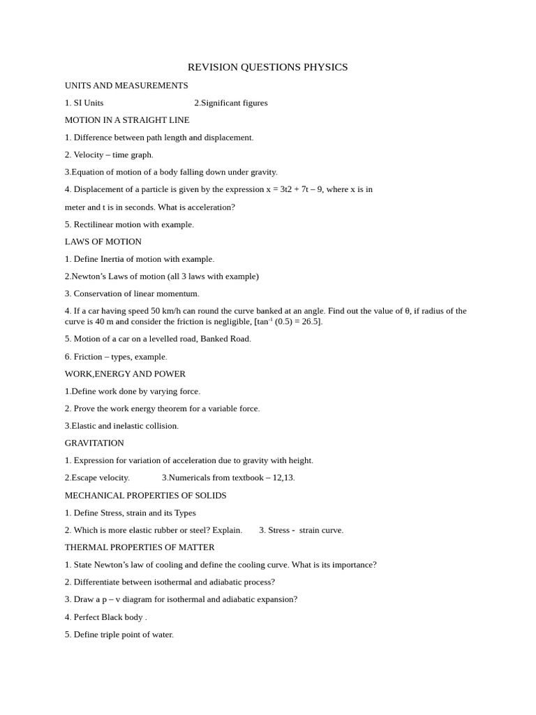 Physics Revision Questions and Answers | PDF