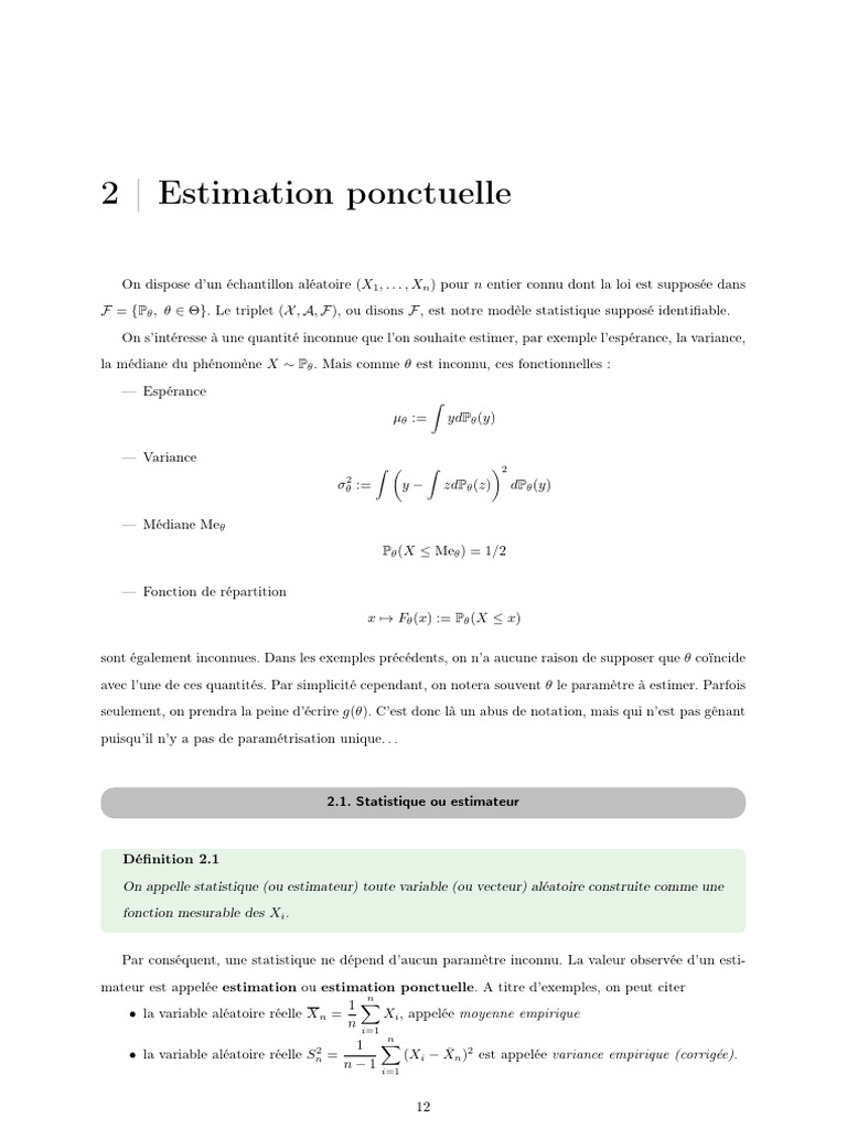 Estimation ponctuelle et statistiques | PDF | Estimateur (statistique ...