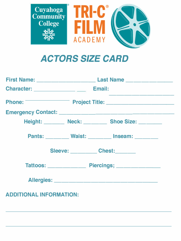 TRI-C Film Academy Actor Size Card | PDF