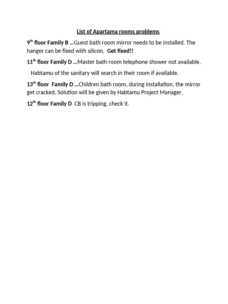 List Of Apartama Rooms Problems Pdf