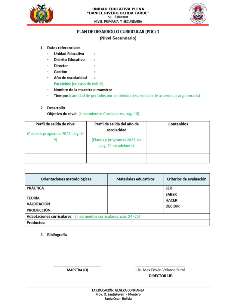 Plan de Desarrollo Curricular Secundaria | PDF