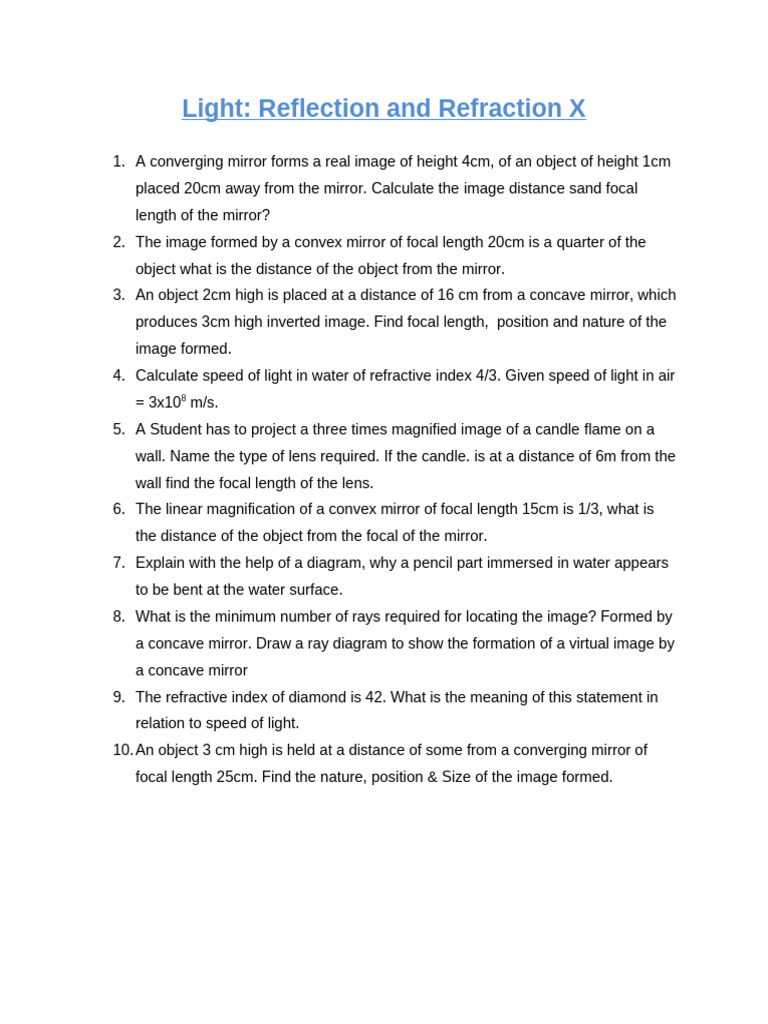 Light Reflection and Refraction X | PDF