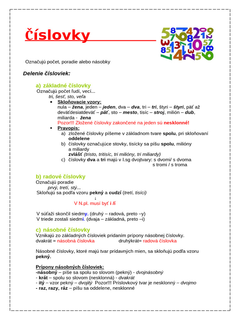 Čislovky - Prehlad | PDF