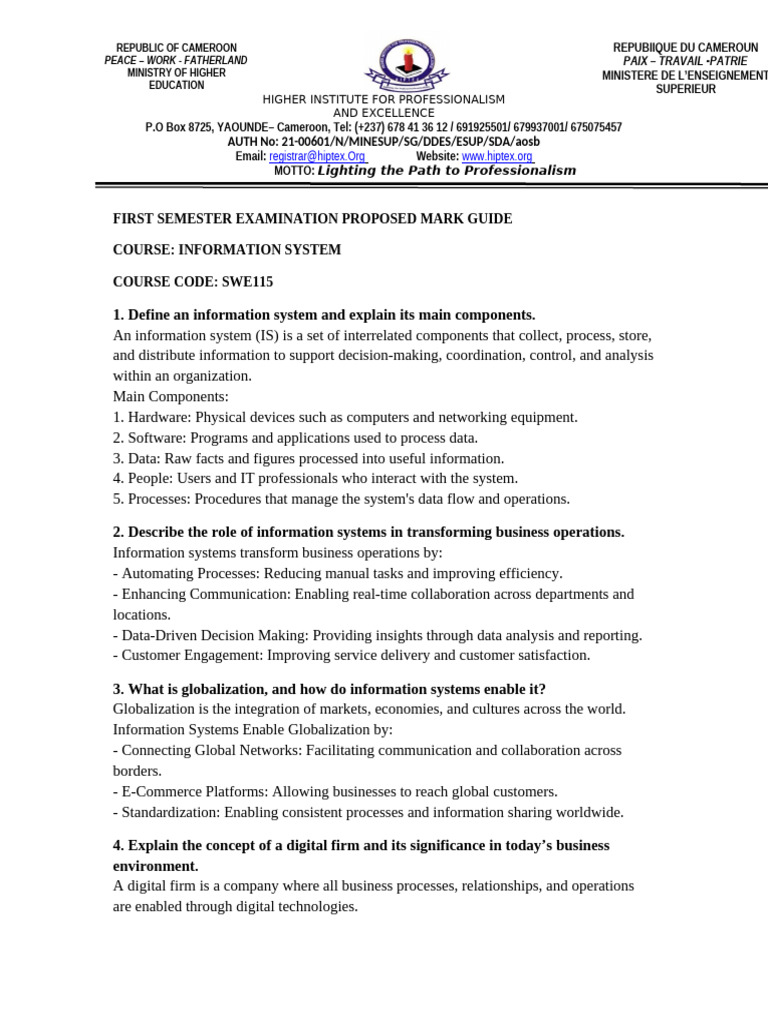 Information Systems Exam Mark Guide | PDF | Competitive Advantage ...