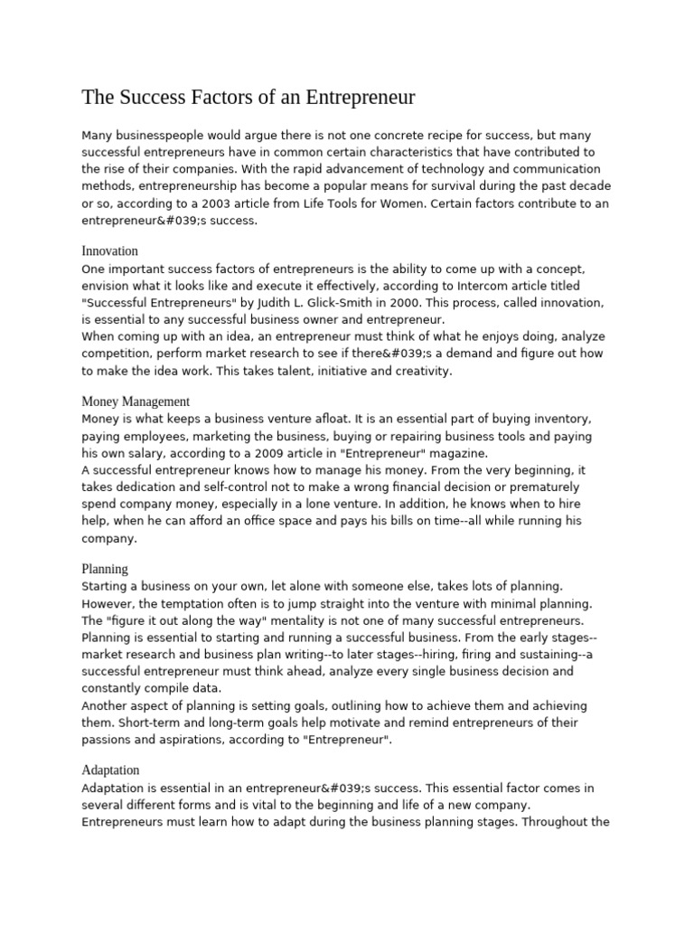 The Success Factors of An Entrepreneur | PDF | Entrepreneurship