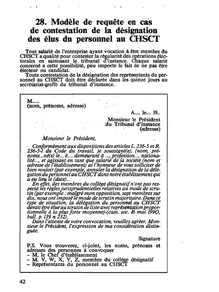 Modèle de requête pour contestation CHSCT | PDF