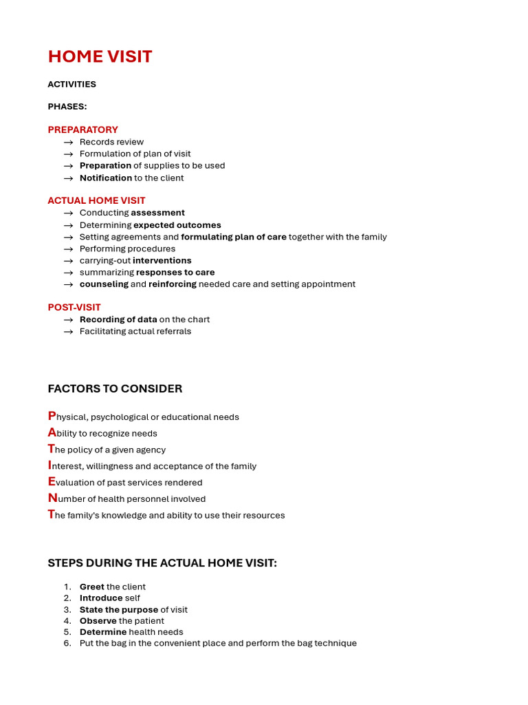 Home Visit Nursing Procedures Guide | PDF | Maternal Death | Infant ...