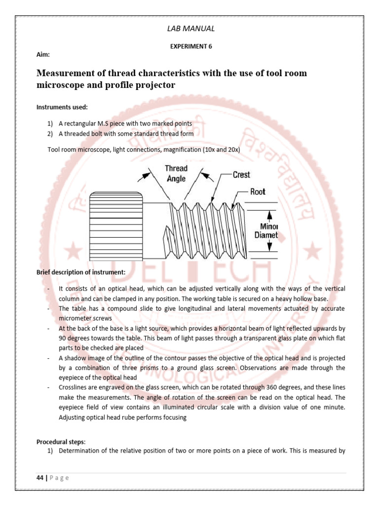Measurement of Thread Characteristics With The Use of Tool Room ...