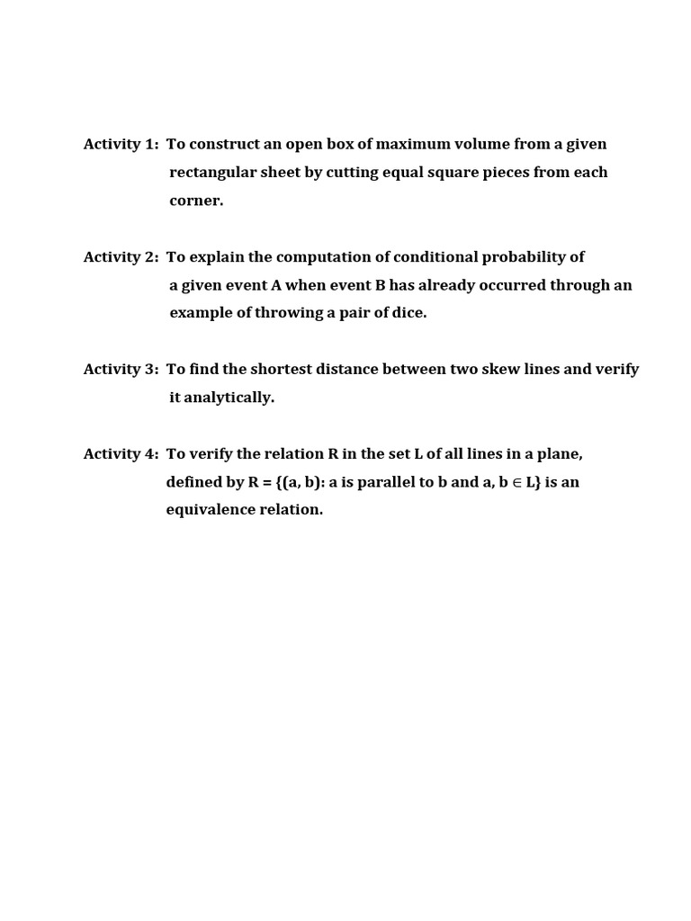 Math Activities: Box, Probability, Lines | PDF