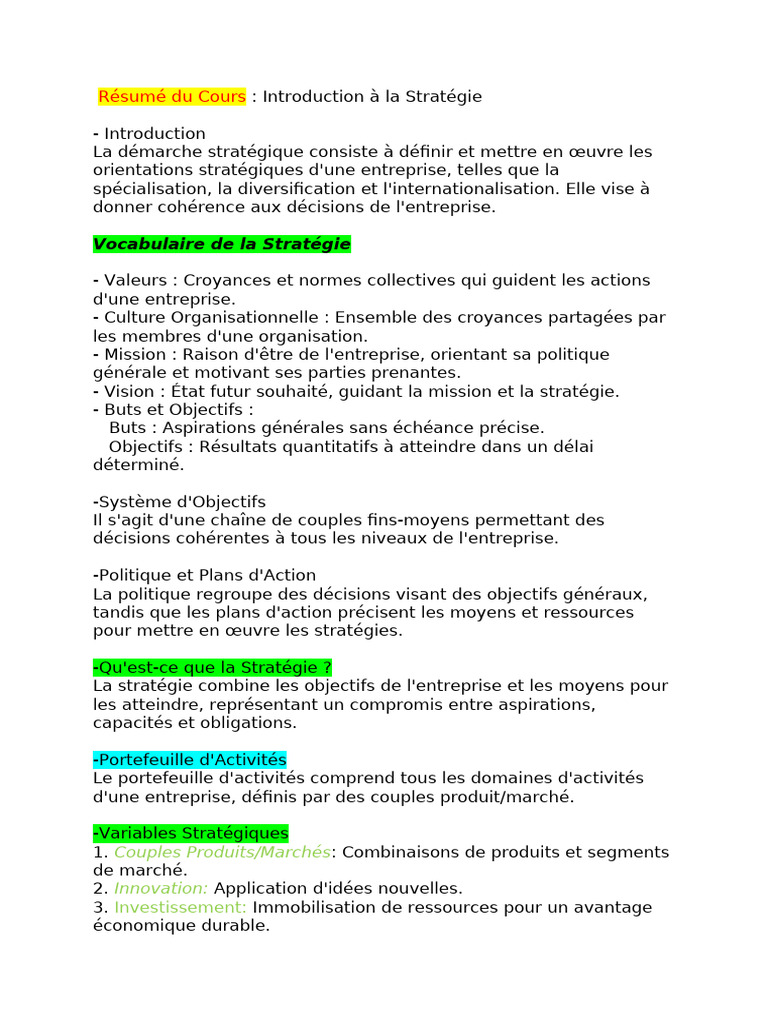 Strategie Resumé DOC1 | PDF