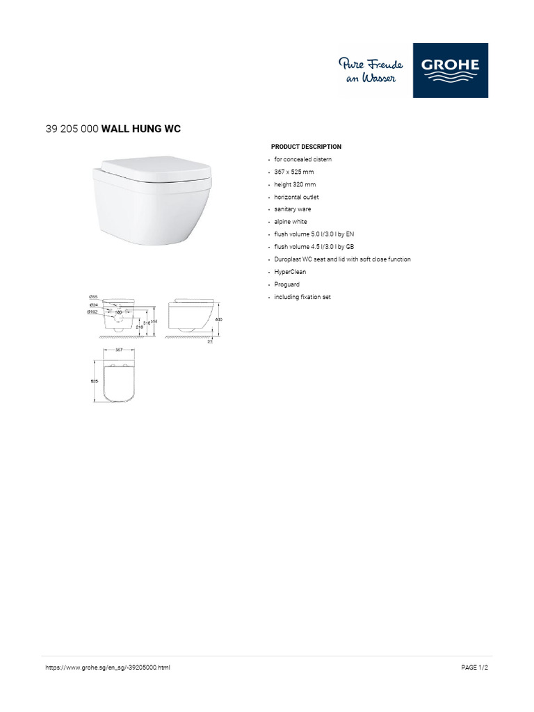 Grohe 39205000 Wall Hung WC Details | PDF