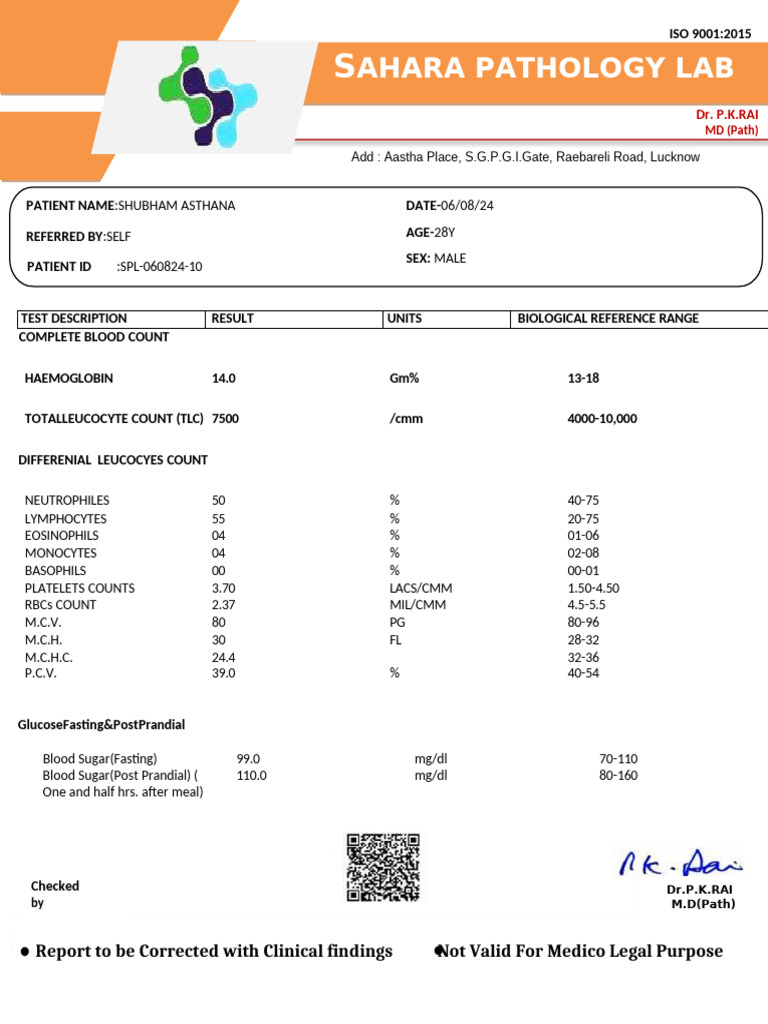 Normal Blood Test Report Summary | PDF | Cell Biology | Immunology