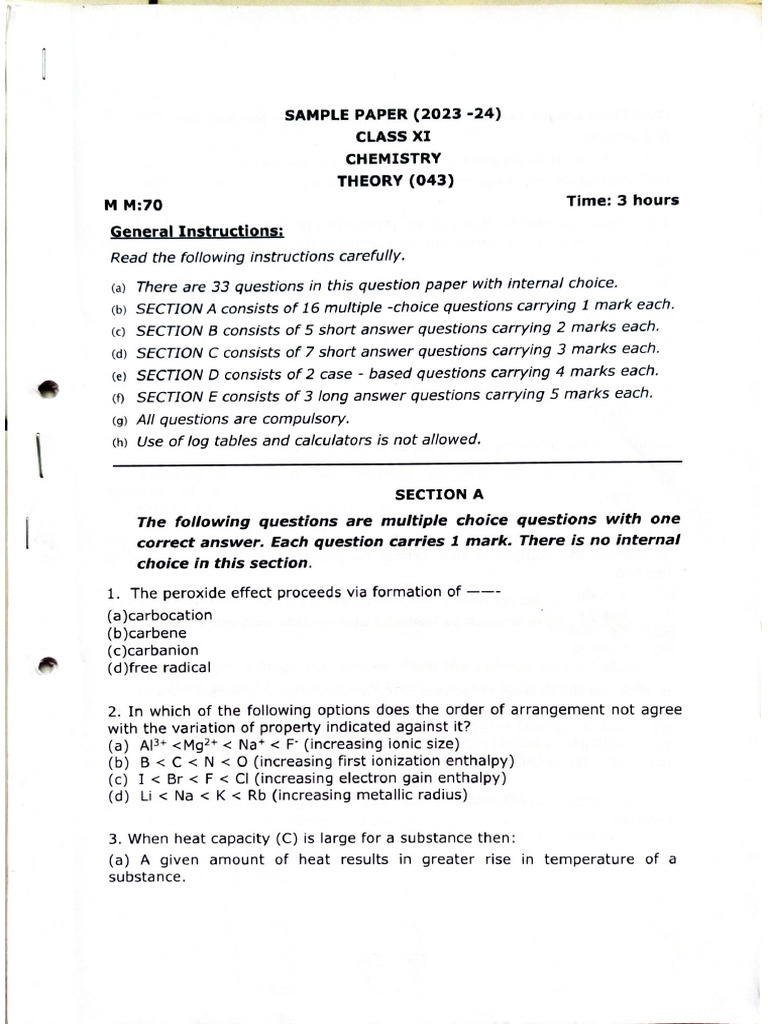 Sample Paper - 3 | PDF
